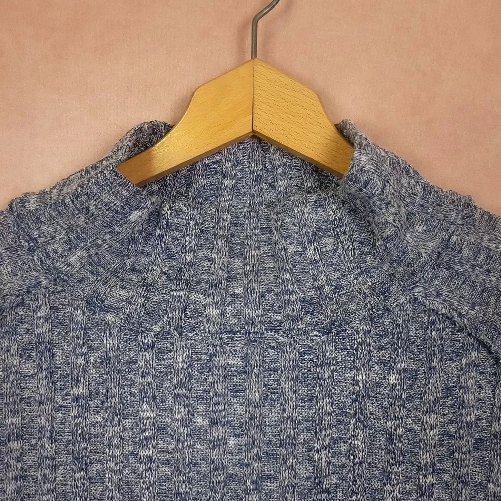 Free People Clarissa Oversized Mock Neck Sweater High Low Heathered Blue Gray XS